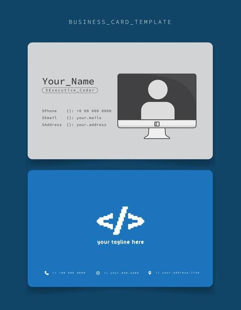 Business card or ID card template with developer icon in pixel for programmer identity design Programmer Business Card, Developer Business Card, Developer Icon, Design Advertisement, Id Card Template, Vector Food, Visiting Cards, Software Engineer, Party Card