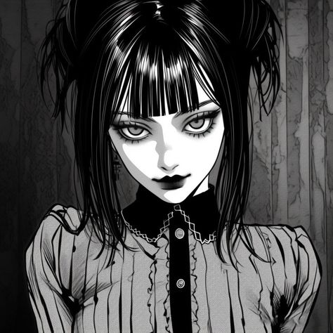 Goth Girl Icon, Japanese Manga, Dope Cartoon Art, Goth Girl, Dark Art Drawings, Japanese Tattoo Art, Gothic Anime, Scary Art, Figure Drawing Reference