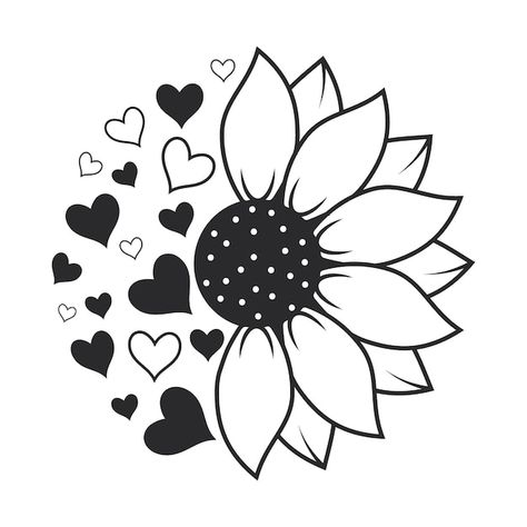 Half sunflower with love, half sunflower... | Premium Vector #Freepik #vector #sunflower #sunflower-illustration #clip-art #floral-silhouette Half Sunflower Drawing, Sunflower Silhouette, Half Sunflower, Sunflower Illustration, Bookmarks Diy, Sunflower Drawing, Sunflower Clipart, Homemade Clay, Floral Silhouette