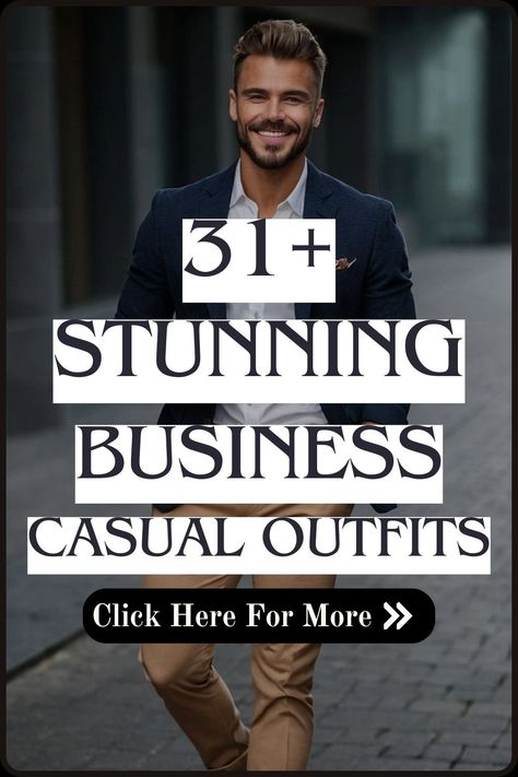 Discover the ultimate guide to business casual attire with these 31 outfits. Perfect for professionals who want to look polished without sacrificing comfort. From sleek suits to smart-casual combos, these outfit ideas are perfect for any office setting.

#MensOutfits #BusinessCasualMen #OfficeStyle #WorkOutfits #Menswear #CasualButClassy #FashionForMen #menscasual #winter #businesscasual #workwear Casual Mens Business Attire, Business Development Outfit, Executive Casual Men Outfit, Mens Office Fashion Casual, Executive Look For Men, Men Chinos Outfit Casual, Outfits For Casual Workplace, Black Jeans Business Casual Men, Smart Casual Work Outfit Man