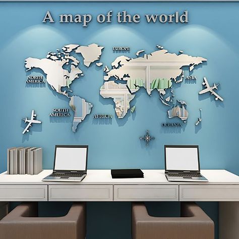 PRICES MAY VARY. Premium Material: These 3D world map mirror wall sticker decal is made of acrylic, and the surface is reflective and the back has glue itself. World Map Design: This 3D wall sticker adopts the 3D world map style, which can make you know the position of many countries. Decorative Function: The wall mirror stickers design makes your home looks different and more attractive, because the reflective surface can make your room brighter. Fun to DIY: Be patient to peel and stick the sti Acrylic Solid Color, 3d World Map, World Map Sticker, Crystal Bedroom, World Map Wall Decal, Map Wall Decal, 3d World, Murals For Kids, Wall Stickers 3d