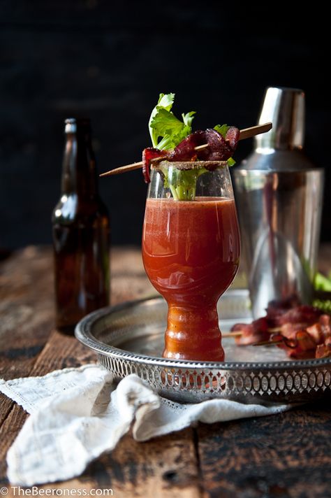 Sriracha Bloody Beer with Chili Sugar Bacon + New Years Resolutions For Beer People    >  >  We do this too often. Spinning a resolution in a sacr Michelada Recipe, Beer Chili, New Years Cocktails, Cooking With Beer, Ipa Beer, Michelada, Cocktail Ingredients, Milk Shakes, Sriracha