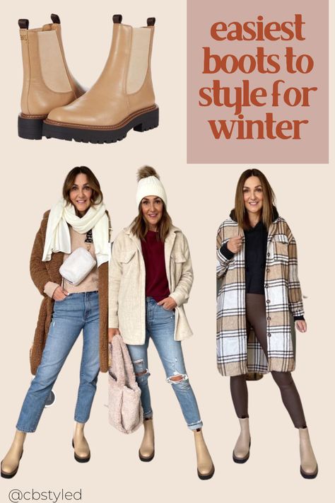 If you love the lug sole boots, Chelsea boots, chunky boots, platform boots trend for winter and fall 2022 2023 then check out these cute Chelsea boots outfits! These casual winter outfits are perfect if you love all the fall boots 2022 trends! Platform Lug Boots Outfit, Chelsea Lug Sole Boots Outfit, Tan Chealse Boots Outfit, Lug Chelsea Boots Outfit, Lug Sole Platform Boots Outfit, Light Colored Boots Outfits, Women’s Boots 2022, How To Style Lug Sole Boots, Trendy Boots For Women 2022