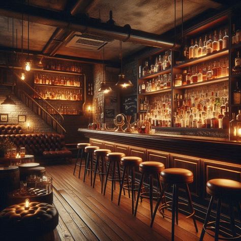 Basement With Bar Cozy Home Bar Lounge, Copper Bar Design, Basement Speakeasy Ideas, Basement Wine Bar, Moody Basement Bar, Lounge Bar Design, Basement With Bar, Bar Nook, Library Bar