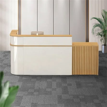 Hokku Designs Francessca L-Shape Laminate Reception Desk with Filing Cabinet | Wayfair Corner Reception Desk, Cabinet Laminate, Curved Office Desk, Laminate Reception Desk, Curved Reception Desk, Wood Reception Desk, Modern Reception Desk, File Cabinet Desk, Reception Desk Design