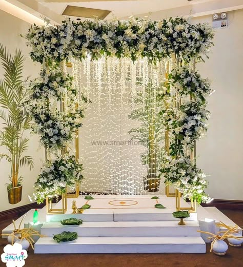 Wedding Ganpati Decoration, White Ganpati Decoration, Bappa Decoration Ideas, Chaturthi Decoration Ideas, Ganesh Chaturthi Decoration Ideas, Flower Decoration For Ganpati, Eco Friendly Ganpati Decoration, Gauri Ganpati, Bappa Decoration