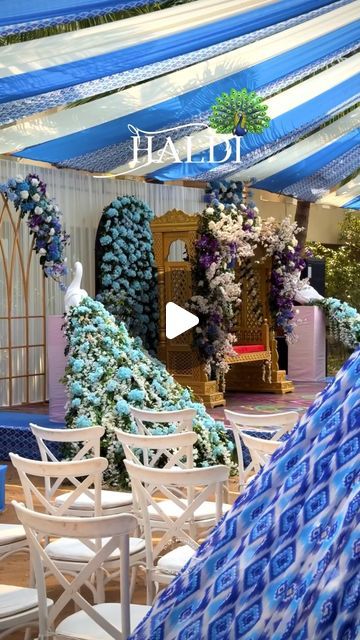 LIGHT & SHADOW EVENTS on Instagram: "Not your regular Haldi! 🦚💙🤍

•

•

Event & Decor @lightandshadow_event 

•

•

( wedding planner, event, event planner, haldi decor, haldi, Indian wedding )

#wedding #haldi #haldiceremony #event #weddingdecor #decorideas #haldievent #eventsdesign #eventplaning #indianwedding #indianweddings #instadecor #reelinstagram #reelkarofeelkarö" Haldi Gifts For Guests, Indoor Haldi Decor Ideas, Trending Haldi Decoration, Haldi Setup Decor, Intimate Haldi Decor At Home, Poolside Haldi Decor, Haldi Ambience Decor, Haldi Decoration Near Pool Side, Haldi Decor Ideas