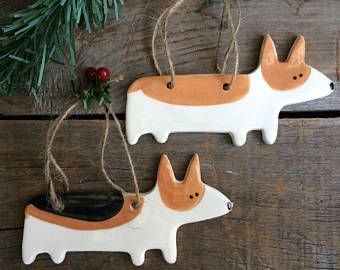 Tri Color Corgi, Corgi Painting, Corgi Ornament, Pottery Dog, Pembroke Welsh Corgi Puppies, Corgi Art, Arte Doodle, Handmade Pottery Bowls, Corgi Christmas