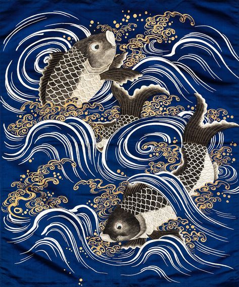 Gift Cover (Fukusa) with Carp in Waves during Meiji period. Original from The Cleveland Museum of Art. Digitally enhanced by rawpixel. | free image by rawpixel.com / The Cleveland Museum of Art (Source) Fish Ceramic, Koi Art, Ohara Koson, Traditional Ink, Japanese Koi, Grand Art Mural, Cleveland Museum Of Art, Japanese Embroidery, Paul Gauguin