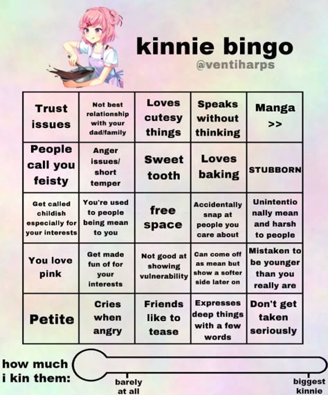 Natsuki Kinnie, Ddlc Natsuki, Natsuki Ddlc, Scattered Brain, Kinnie Bingo, About Me Template, Bingo Template, Bingo Board, So Me