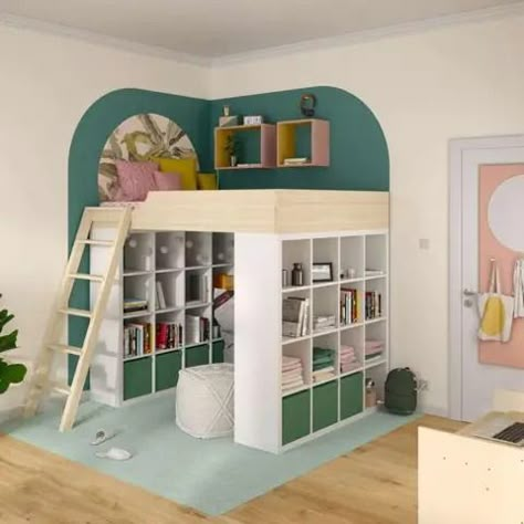 Sollte man wirklich aus KALLAX ein Hochbett bauen? (Technik, Ideen, Sicherheit) Build A Loft Bed, High Beds, Bed In Closet, Tiny Bedroom, Kids Corner, Ikea Diy, Bedroom Diy, Loft Bed, New Homes