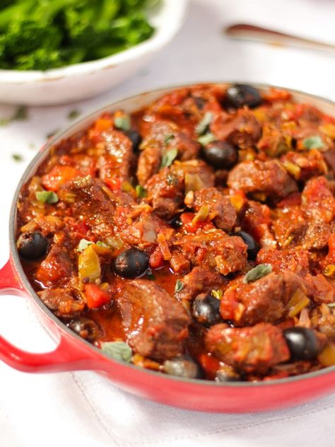 Pork Casserole Recipe - Slow Cooked Mediterranean Style Stew - Perfect for the oven or slow cooker, this Pork Casserole recipe is cooked in a delicious Mediterranean style tomato sauce, for a healthy, comfort food dinner. Uses diced pork for a low carb meal, or serve with rice or orzo pasta. Leftovers are also great for freezing. #tamingtwins #pork #porkrecipe #porkcasserole #porkmeal #greekfood #slowcooker #slowcooked Greek Pork Stew Recipes, Greek Pork Stew, Slow Cooker Pork Casserole Recipes, Diced Pork Recipes Slow Cooker, Mediterranean Pork Recipes, Pork And Tomatoes Recipe, Pork Stew Meat Recipes Slow Cooker, Diced Pork Recipes, Pork Stew Meat Recipes