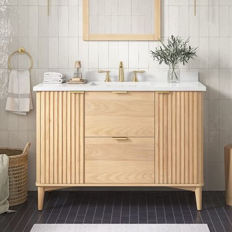 Ove Decors Gabi Bathroom Vanity - On Sale - Bed Bath & Beyond - 36696096 48” Bathroom Vanity, Bathroom Inspiration Boho, Mid Century Modern Bathroom Vanity, Removable Backsplash, House Aesthetics, Primary Bath, Suite Bathroom, Single Sink Bathroom, Bathroom Size