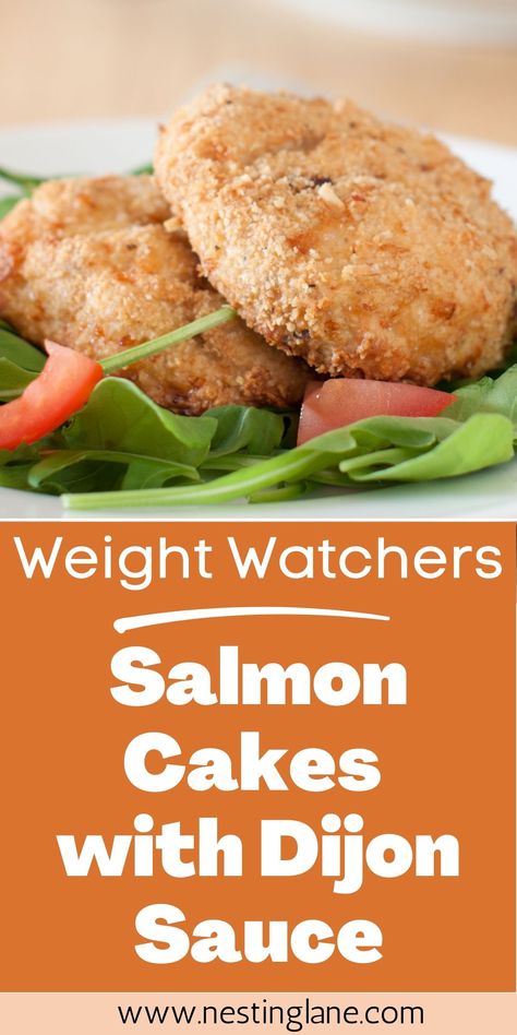 Weight Watchers Salmon Cakes with Dijon Sauce! Made with fresh salmon, scallions, and panko breadcrumbs, these crispy cakes are packed with flavor and protein. Plus, they're easy to make and perfect for any night of the week. The tangy Dijon sauce adds a zesty kick and brings the whole dish together. With just a few SmartPoints per serving, these salmon cakes are a great choice. Give this recipe a try and discover a new favorite dinner option! Weight Watchers Salmon, Sauce For Salmon Patties, Easy Salmon Cakes, Canned Salmon Patties, Salmon Cakes Recipe, Canned Salmon Recipes, Sauce For Salmon, Salmon Patties Recipe, Weight Watcher Dinners