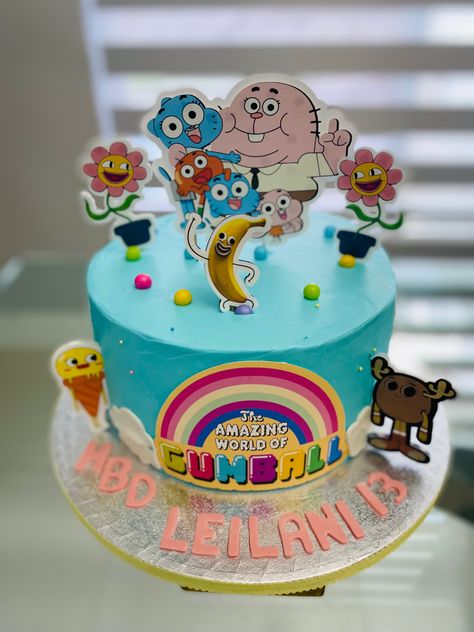 The Amazing World Of Gumball Birthday Party Ideas, The Amazing World Of Gumball Party, Gumball Birthday Cake, Amazing World Of Gumball Cake, Gumball Cake, Gumball Party, Two Layer Cakes, Amazing Gumball, Super Mario Bros Party