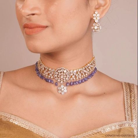 Tyaani Fine Jewellery on Instagram: "Shop now at OLD GOLD RATES exclusively at our Hyderabad Store! Hop on to the big blue trend that is sweeping through the country! Bold & luxurious, the Urvashi Polki choker set strung with Tanzanite beads with the Ekanta earrings are a glamorouse pick for an evening out! Market Rate (22KT) - ₹5418 /gm Tyaani Rate (22KT) - ₹4905 /gm T&C Applies* Limited Time Offer!! Valid from 28.01.23 - 28.02.23 Come visit us at Silver Square Building, Rd Number 36, opposit Lehenga Ornaments, Tyaani Jewellery, Uncut Jewellery, Polki Choker Set, Square Building, Small Gold Necklace, Tanzanite Beads, Polki Choker, The Big Blue