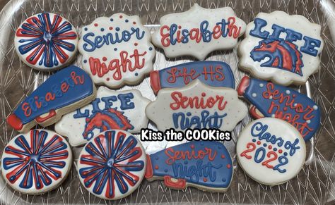 High School Cookies, Senior Night Cookies, Senior Cookies, Senior Night Football, Senior Stuff, Senior Ideas, Night High, Football Stuff, Night Swimming