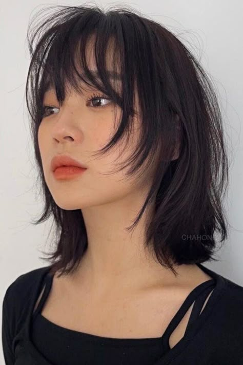 Wolf cut is a tapered haircut with a choppy short layers that start at the crown and gradually get longer toward the end. The haircut is defined by its heavy layers and the volume at the crown and looks like a mixture of shag and mullet. Haircut inspired by Mikasa Ackerman #pixiebobhaircut #hairology https://youtu.be/lc9jcog75Nc Short Bob Korean Hairstyles, Korean Trendy Hairstyles, Korean Trendy Haircut, Korean Hairstyles Women Short, Japanese Haircuts For Women, Short Hair With Bangs Asian, Medium Length Haircut Japanese, Korean Layered Bob, Short Korean Hairstyles