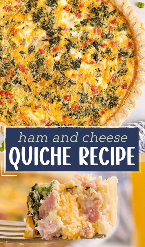 Vinger Happies, Ham Cheese Quiche, Quiche With Hashbrown Crust, Spinach Cream Cheese, Cheese Quiche Recipe, Toast Recipe Breakfast, Ham And Cheese Quiche, Flexitarian Recipes, Chunky Chef