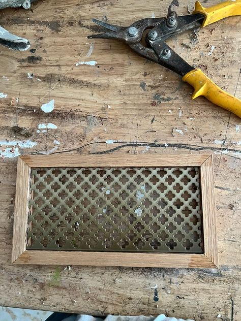 How to make a DIY Vent Cover | Swamp Cooler Vent Cover, How To Replace Old Air Vents, Diy Hvac Cover, Doorbell Cover Diy, Diy Air Vent Cover, Diy Vent Cover Wall, Doorbell Chime Cover Diy, Ac Vent Cover Ideas, Ceiling Vent Cover Ideas