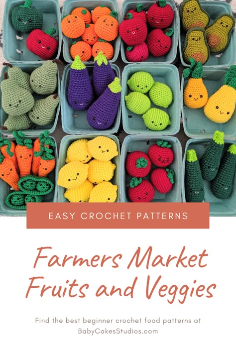 Crochet Gifts For Gardeners, Sellable Crochet Projects, Spring Market Crochet Ideas, Items To Sell At Farmers Market, Farmers Market Display Crochet, Crochet Items To Sell At Farmers Market, Crochet Foods Free Patterns, Craft Market Crochet, Crochet Patterns Fruit