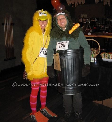 Big Bird Halloween Costume, Big Bird Costume, Bird Costumes, Dark Green Hoodie, Baby Elmo, 5k Race, Yellow Costume, Bird Costume, Homemade Costume