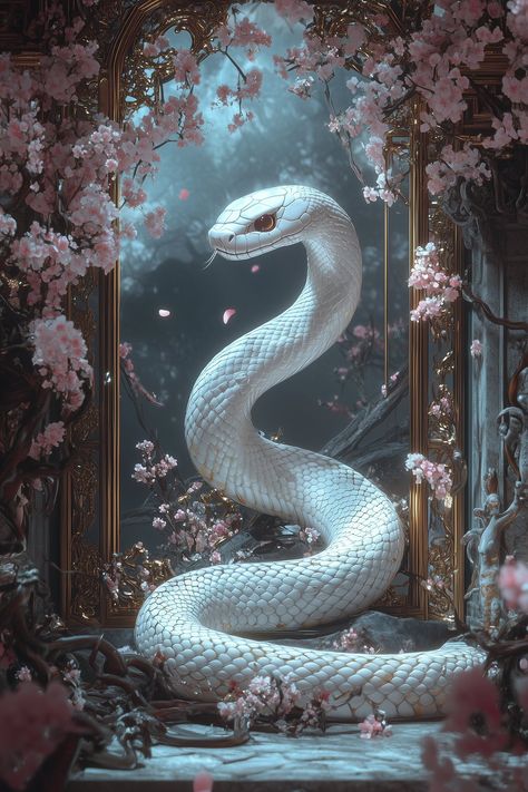 Year Of Snake 2025, Cute Snake Wallpaper, Fantasy Snake Art, Snake Fantasy Art, White Snake Art, Fantasy Snake, Snake Photography, Adorable Snakes, Anime Snake