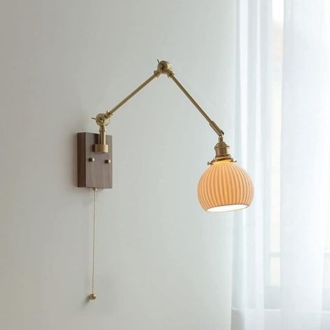 Wall Light Modern Swing Arm Adjustable Wall Lights Brushed Brass E27 1-Light Wall Lamps White Ceramic Shade Japanese Style Wall Lighting Study Reading Wall Sconce Bedside Decor Lamp C - Amazon.com Japanese Lighting, Lighting Study, Bedside Decor, Adjustable Wall Light, Reading Wall, Decor Lamp, Wall Lighting, Wall Lamps, Light Wall