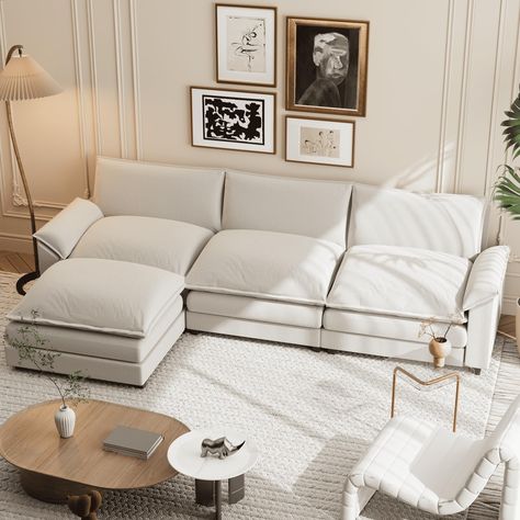 PRICES MAY VARY. Shahoo Sectional Modular Sofa, L Shaped Chenille Fabric Couch with High Supportive & Soft Sponges and Removable Ottoman, Sleeper Comfy Upholstered Furniture for Living Room, White White L Sofa, Ottoman Sleeper, Florida Apartment, Large Sectional Sofa, Fabric Couch, Couch With Chaise, Sofa White, Comfy Living Room, Shaped Sofa