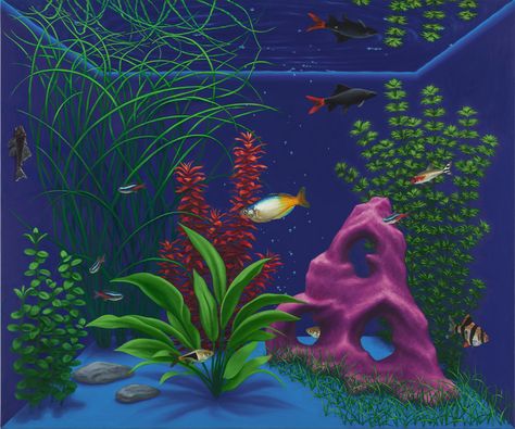 Whitney | Flatlands  A painting of a fish tank by Matthew Cerletty Fish Tank Painting, Fish Tank Drawing, Tank Drawing, Fresh Water Fish Tank, Nature Projects, Whitney Museum, Painting Medium, Traditional Paintings, Fish Art