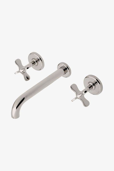 Wall Mounted - Faucets - Fittings - Bath | Waterworks Unique Bathroom Faucets, Waterworks Bathroom, Wall Faucet, Bath Sinks, Wall Mount Faucet, Bath Faucet, Metal Cross, Medicine Cabinet Mirror, Lavatory Faucet