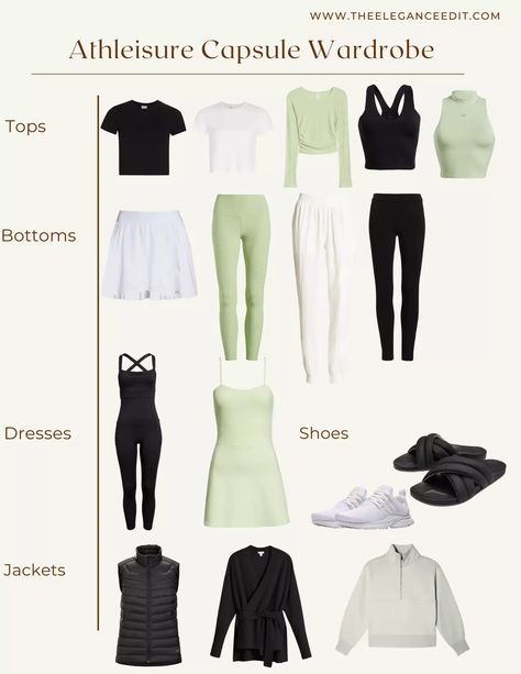 athleisure capsule wardrobe Gym Capsule Wardrobe, Workout Capsule Wardrobe, Athleisure Outfits Winter, Athleisure Outfits Spring, Travel Capsule Wardrobe Summer, Athleisure Capsule Wardrobe, Athleisure Capsule, Clothes Capsule Wardrobe, Chic Athleisure