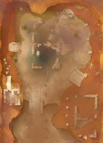 Desert Ruins — Czepeku Maps Ruin Map Dnd, Ruined Castle Battlemap, Dnd Battle Maps Desert, Desert Ruins Battlemap, Ruined Keep Battlemap, Czepeku Maps, Desert Ruins, Rpg Maps, Fire Dragon