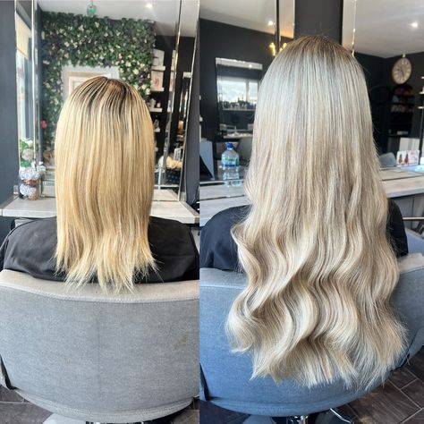 A subtle color refresh with some lowlights to create a softer, more blended blonde—perfect for easy maintenance when those natural dark roots start to show! 🌟 Added length and volume using @lookelevenhairextensions weft and tape extensions for a seamless, stunning look. 💇‍♀️✨ #BlendedBlonde #LowMaintenanceHair #HairExtensions #WeftExtensions #TapeExtensions #HairGoals Extensions Before And After, Blended Blonde, Tape Extensions, Low Maintenance Hair, Tape In Extensions, Dark Roots, Hair Goals, Blending, Hair Extensions