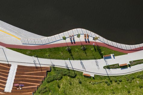 Gallery of Poyma Embankment Park / Basis architectural bureau - 11 Lake Landscape Architecture, Waterfront Design, River Design, Linear Park, Pergola Swing, Urban Landscape Design, Landscape Architecture Design, River Bank, Lake Landscape