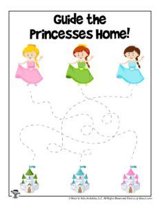 Printable Princess Activity Pages | Woo! Jr. Kids Activities Princess Worksheets, Princess Activities, Line Tracing, Printable Princess, Disney Princess Toddler, Princess Printables, Preschool Resources, Kindergarten Curriculum, Abc Activities