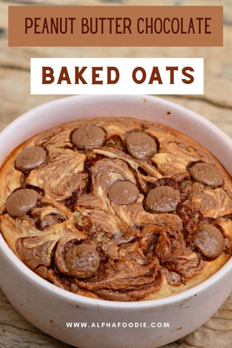 Chocolate Peanut Butter Baked Oatmeal (Oven or Air Fryer) Peanut Butter Chocolate Baked Oatmeal, Air Fryer Porridge, Peanut Butter Chocolate Baked Oats, Baked Oats Peanut Butter, Baked Oats Recipes Healthy, Baked Oat Recipes, Oven Baked Oatmeal, Air Fryer Oatmeal, Baked Oats Recipes