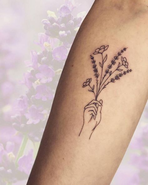 Hand Holding Wildflowers Tattoo, Hand Hold Flower Tattoo, Tattoo Of Hand Holding Flowers, Hand Holding Bouquet Tattoo, Hands Holding Flowers Tattoo, Line Art Anatomy, Hand Holding Flower Tattoo, Holding Flowers Tattoo, Holding Flower Tattoo