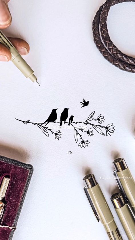 Bird On Branch Tattoo, Birds On A Branch Tattoo, Tree Branch Tattoo, M Tattoo, Branch Tattoo, Bird On Branch, Tree Tattoo, Birds Tattoo, Tree Branches