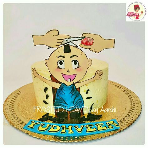 Happy Mundan..  #cake #baby #Mundan #haircut #firsthaircut #instababy #orangecake #orange #buttercream #handpainted #Delhi #Gurgaon #delhibaker #cakesoninstagram #edibleart #fondant #designercakes #customisedcakes  #frostedheavenbyaarohi Mundan Cake Designs, Mundan Ceremony, Orange Buttercream, Onederland Birthday Party, First Haircut, 1st Birthday Photos, Return Gifts, Baby 2, Orange Cake