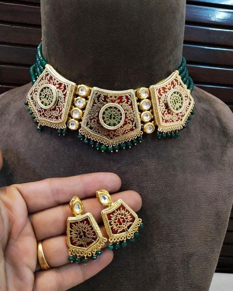 Just rs 2100+ship...fred Theva choker necklace set in brass with crystal beads Theva Jewellery, Thewa Jewellery, Gold Choker Set, State Project, Toe Straightener, Rajputi Jewellery, Kundan Jewellery Bridal, Indian Wedding Jewelry Sets, Gold Jewels Design