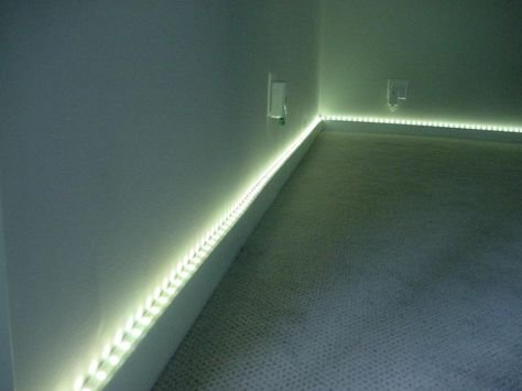 floor-lighting Basement Stairs Ideas, Led Floor Lights, Movie Theater Rooms, Cove Lighting, Basement Stairs, Home Theater Rooms, Basement Bedrooms, H Design, Floor Light