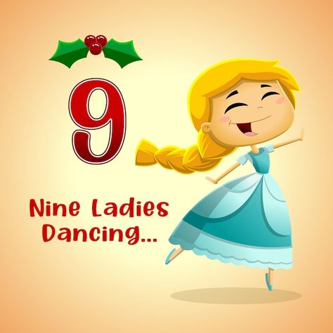 The 12 days of christmas - 9th day - nin... | Premium Vector #Freepik #vector #funny-christmas #cartoon-art #cartoon-drawing #cartoon-illustration 9th Day Of Christmas, Nine Ladies Dancing, Ladies Dancing, The 12 Days Of Christmas, Student Christmas Gifts, Directed Drawing, Dance Gifts, Christmas Cartoon, Art Cartoon