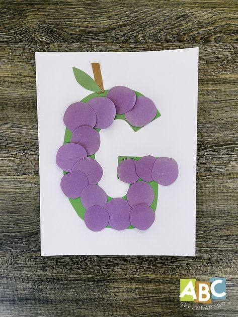 Letter G For Preschoolers, Preschool Letter G Crafts, G Letter Craft, G Sound Activities, Letter G Preschool Activities, G Is For Craft, G Is For, Letter G Crafts For Preschoolers, G Is For Grapes