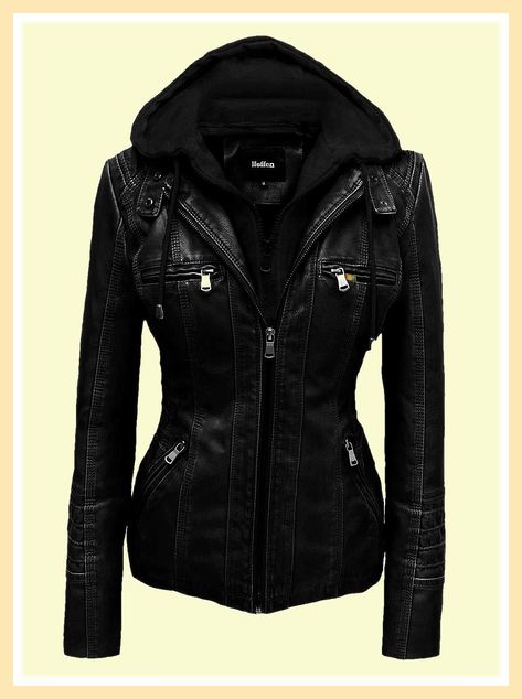 Hoffen Premium Leather Jacket Detachable Winter Leather Hooded Jacket, Women’s Leather Jacket, Hooded Leather Jacket Womens, Hooded Leather Jacket, Winter Leather Jacket With Double-lined Hood, Black Leather Hooded Jacket, Winter Leather Hooded Jacket With Double-lined Hood, Leather Jacket Outfit Fall, Leather Jacket For Girls