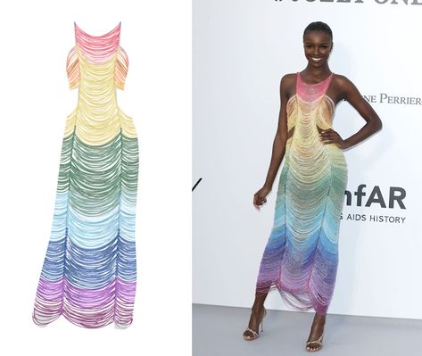 With Nay: RAINBOW STRING DRESS Rainbow Gown, Leomie Anderson, String Dress, Rami Kadi, Rainbow Fashion, Rainbow Dress, Pride Rainbow, Rainbow Beads, Rainbow Pride