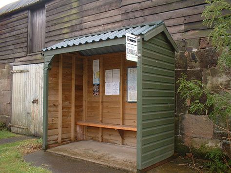 Rural bus shelter by nationalrural, or could be adapted to make a great Garbage can/ recycle can Shelter! Pallet Bus Stop Shelter, School Bus Shelter Diy, School Bus Stop Shelter, School Bus Shelter, Door Sheds, Bus Stop Shelter, Public Piano, Converted Shed, Kids Bus