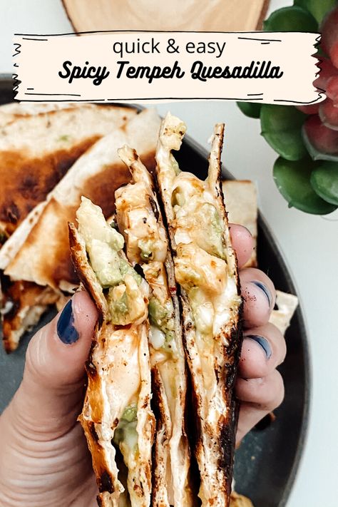 Tempeh Quesadilla, Beans Quesadilla, Quesadilla Vegan, Spicy Tempeh, Vegan Quesadilla, Quesadilla Recipe, Quesadilla Recipes, Vegan Meals, Vegetarian Options