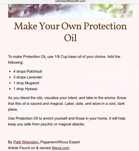 Protection Oil Wicca Oils, Southern Witch, Magick Oil, Hoodoo Oils, Essential Oil Perfumes Recipes, Food Foraging, Protection Oil, Potions Recipes, Magickal Herbs