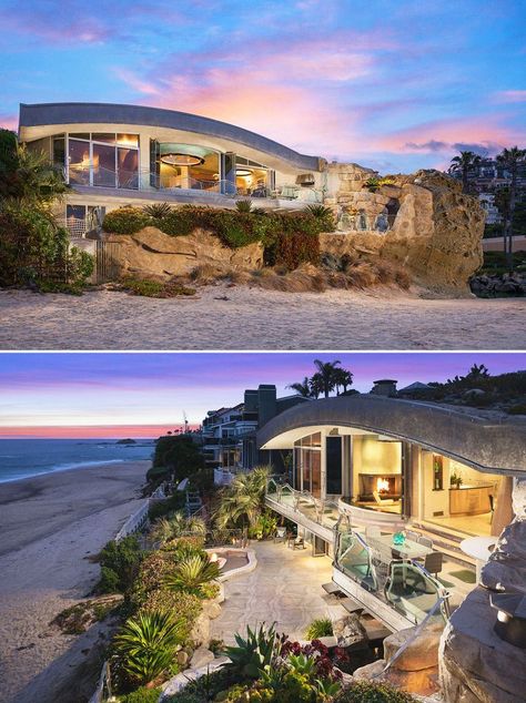 Laguna Beach California Houses, Laguna Beach Homes, Laguna Beach House, Beachfront Homes, Board Collage, Beach Mansion, Houses In Japan, Rock House, Venice California